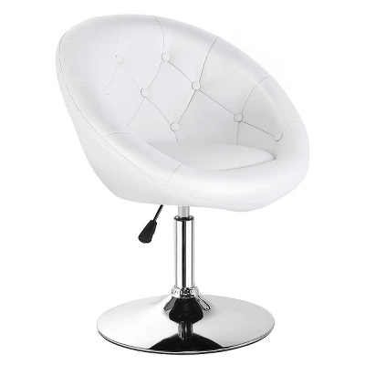 Costway 1PC Adjustable Round Swivel Tufted Back Accent Chair PU Leather White - Image 7