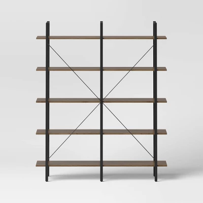 72" Banks 5 Shelf H Frame Bookcase Brown - Threshold™ - Image 3