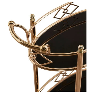 Annie Vintage Metal And Glass Bar Cart Rose Gold - Inspire Q - Image 2