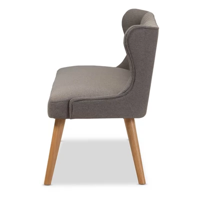Melody Mid-Century Modern Fabric And Natural Wood Finishing 3 Seater Settee Bench Gray - Baxton Studio - Image 2