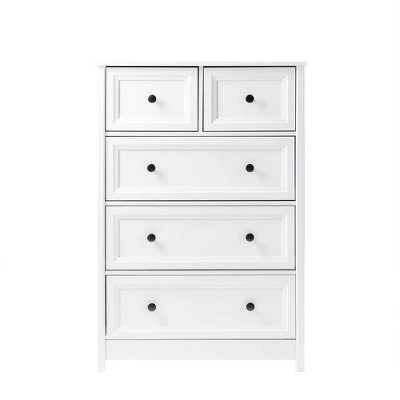 Farmhouse 5 Drawer Grooved Tall Storage Dresser White - Saracina Home - Image 2