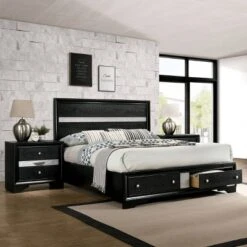 2pc Queen Whether By Bed With Nightstand Black - MiBasics