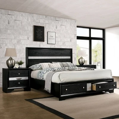 2pc Queen Whether By Bed With Nightstand Black - MiBasics