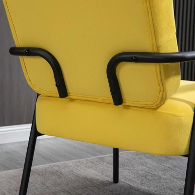 HOMCOM Modern Accent Chair With Cushioned Seat And Back, Upholstered Velvet Armchair For Bedroom, Living Room Chair With Arms And Steel Legs, Yellow - Image 4