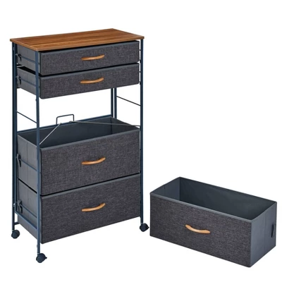 Fabric 5 Drawer Storage Dresser Chest With Caster Wheels Heather Gray - Danya B. - Image 3