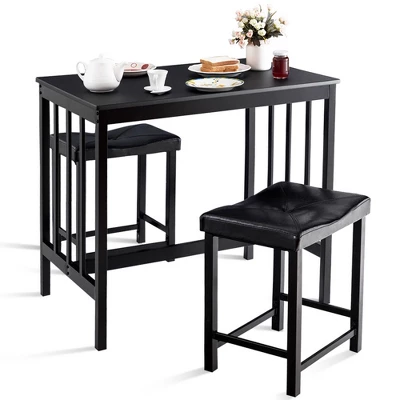 Costway 3 PCS Modern Counter Height 32.5'' Dining Set Table And 2 Chairs Kitchen Bar Furniture Black - Image 5