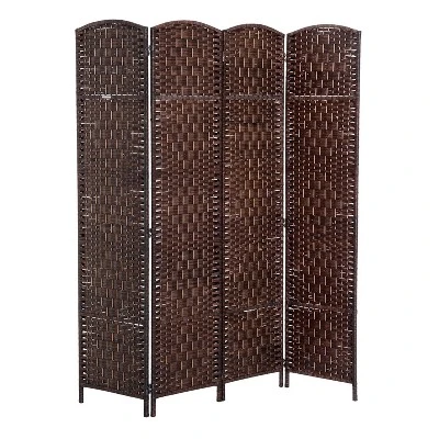 HOMCOM 6' Tall Wicker Weave 4 Panel Room Divider Privacy Screen - Brown - Image 3