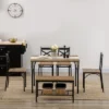 HOMCOM Industrial Dining Table Set For 6 People, 6 Piece Kitchen Table And Chairs Set, Dinner Table With Bench, Steel Frame And Storage Shelf