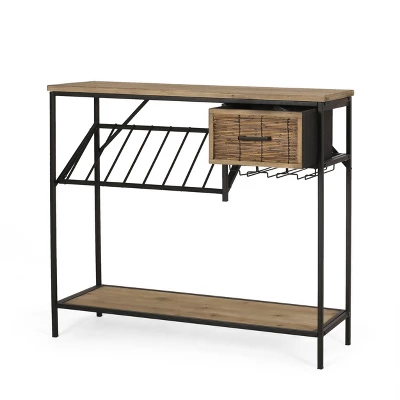 Boster Boho Industrial 8 Bottle Wine Rack Console Table With Storage Natural/Black - Christopher Knight Home - Image 3