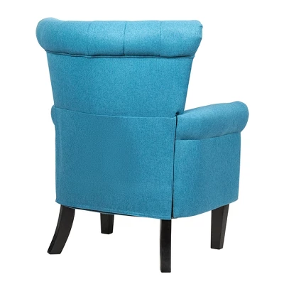 Costway Modern Tufted Upholstered Single Sofa W/ Rubber Wood Legs Blue GreyBeige - Image 9