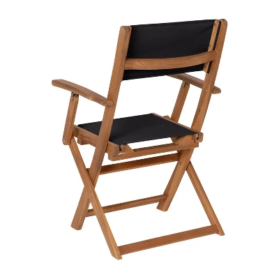 Emma And Oliver Set Of Two Weather Resistant All Natural Acacia Wood Folding Bistro Chairs With Armrests And Textilene Mesh Seats And Backs - Image 8