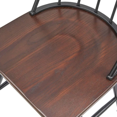 Set Of 2 Milo Windsor Metal With Wood Seat Dining Chairs Black/Espresso Brown - Buylateral - Image 3