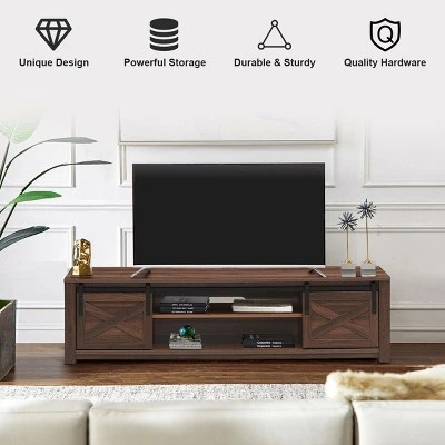 Costway Sliding Barn Door TV Stand For TV's Up To 65'' Storage Shelf Entertainment Center - Image 6
