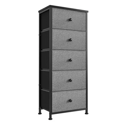 REAHOME 5 Drawer Vertical Steel Frame Storage Organizer Narrow Tower Dresser With MDF Top, Adjustable Feet, And Wall Safety Attachment - Image 8