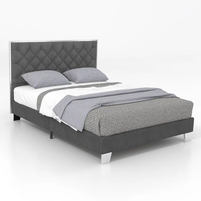 Costway Upholstered Bed Mattress Foundation With Button Tufted Velvet Headboard - Image 9