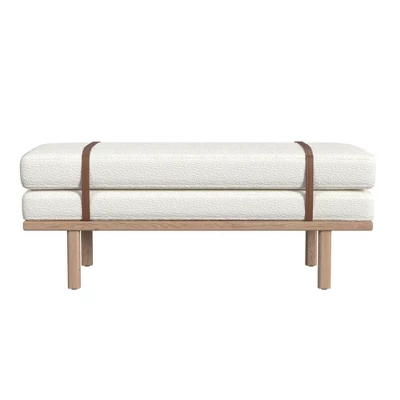 Upholstered Bench With Wood Base Cream Boucle - HomePop - Image 4