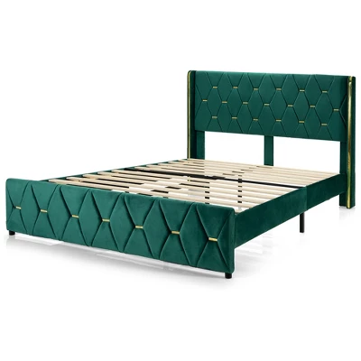 Costway Upholstered Platform Bed Frame Adjustable Headboard Footboard Modern Green - Image 10
