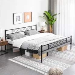 Yaheetech Simple Metal Bed Frame With Headboard&Footboard Slatted Bed Base