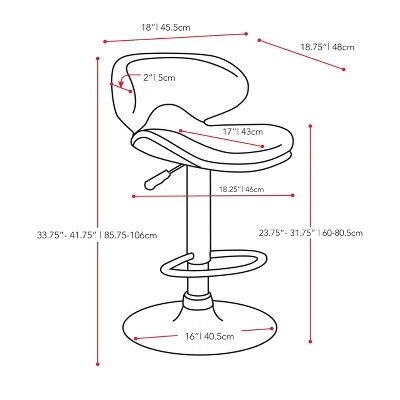Set Of 2 Adjustable Curved Form Fitting Leatherette Barstool - Corliving - Image 5