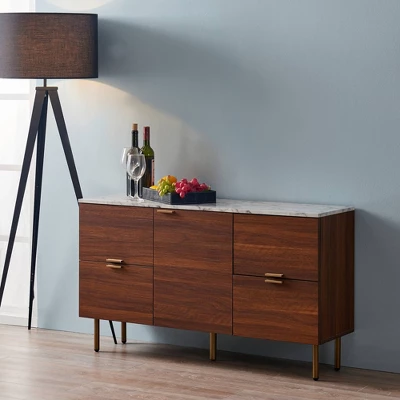 Ashton Sideboard With Faux Marble Top Walnut - Teamson Home - Image 6
