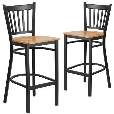 Emma And Oliver 2 Pack Vertical Back Metal Restaurant Barstool - Image 9