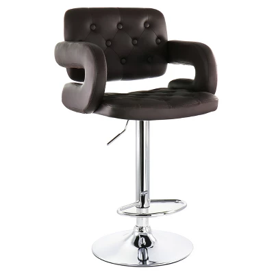 Elama Faux Leather Tufted Bar Stool In Black With Chrome Base And Adjustable Height - Image 14