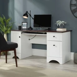 Computer Desk With Cherry Accent Top Soft White - Sauder