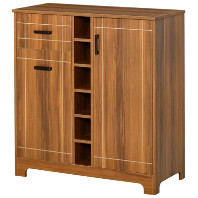 HOMCOM Retro Wine Cabinet For 6 Bottles, Wine Rack Sideboard Serving Bar With Glass Holders And 1 Drawer, Brown - Image 3
