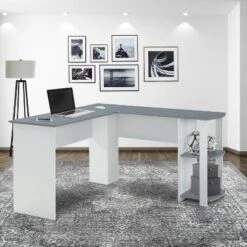 Modern L Shaped Desk With Side Shelves Gray - Techni Mobili
