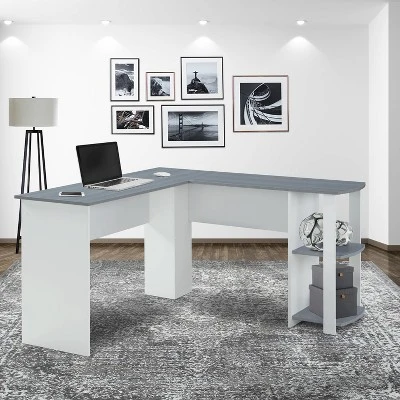 Modern L Shaped Desk With Side Shelves Gray - Techni Mobili