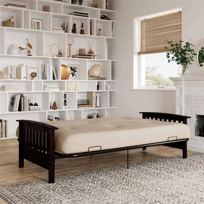 Full Size Holly Espresso Wood Arm Futon Frame With 6" Microfiber Mattress Tan - Room & Joy - Image 3