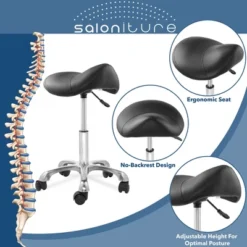 Saloniture Ergonomic Saddle Stool - Adjustable Hydraulic Seat, Rolling Salon Chair With Swivel Wheels