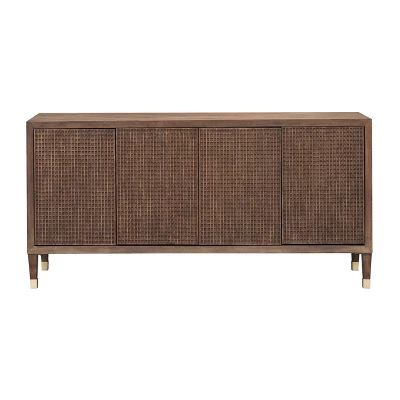 Ryker Mid-Century Modern 4 Door Storage Credenza/Sideboard Dark Brown - Treasure Trove