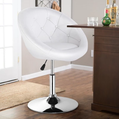 Costway 1PC Adjustable Round Swivel Tufted Back Accent Chair PU Leather White - Image 2
