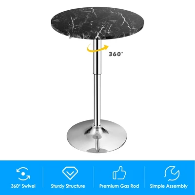 Costway 6PCS Round Bistro Bar Table Height Adjustable 360-degree Swivel WhiteBlack - Image 6