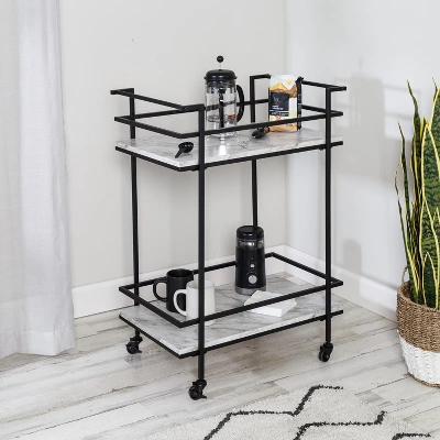 Honey-Can-Do 2 Tier Bar Cart Faux Marble - Image 9