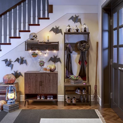 Afton 4 Hook Metal Frame Wall Shelf Woodgrain - RiverRidge Home - Image 6