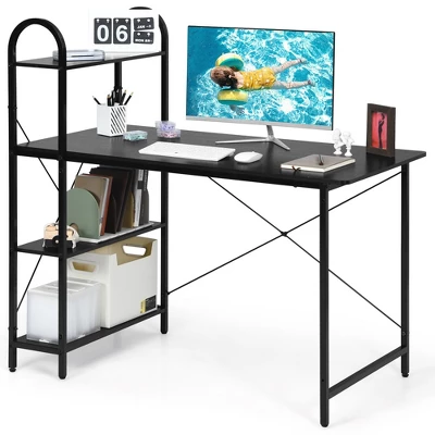 Costway 48'' Reversible Computer Desk Writing Table Workstation W/ Storage Shelf BlackBrown - Image 11