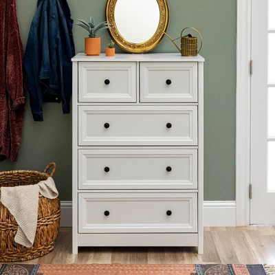 Farmhouse 5 Drawer Grooved Tall Storage Dresser White - Saracina Home - Image 3