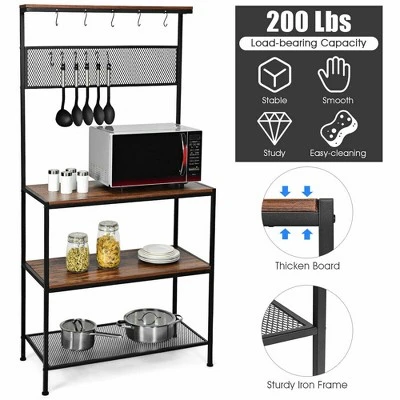 Costway 4-Tier Kitchen Bakers Rack Microwave Oven Stand Industrial W/Hooks & Mesh Panel - Image 7