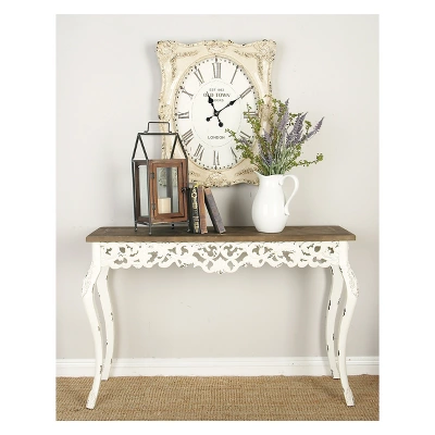 Wood Parisian Design Floral Ornate Detailing Console Table White - Olivia & May - Image 2