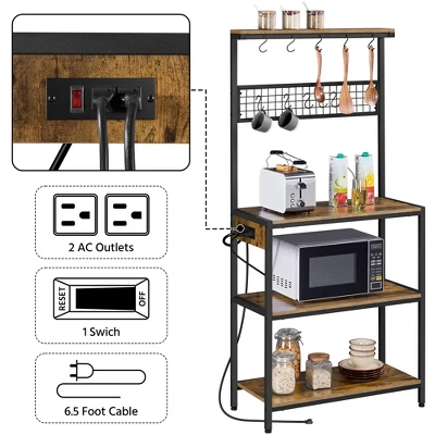 Yaheetech 67.5" H Baker’s Rack With Power Outlet For Kitchen Storage, Rustic Brown - Image 5