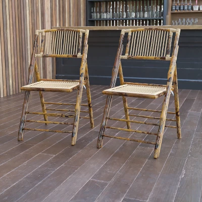 Flash Furniture Bamboo Folding Chairs | Set Of 2 Bamboo Wood Folding Chairs