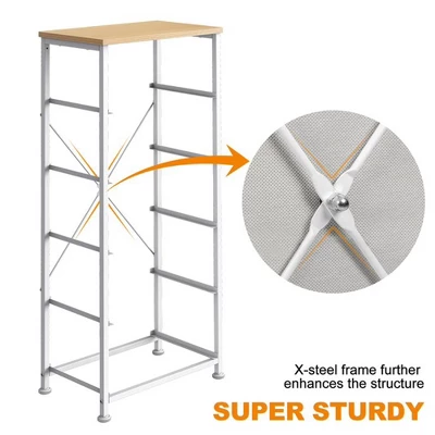 REAHOME 5 Drawer Vertical Steel Frame Storage Organizer Narrow Tower Dresser With MDF Top, Adjustable Feet, And Wall Safety Attachment