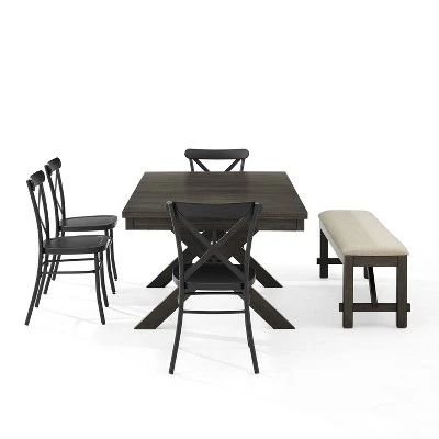 6pc Hayden Extendable Dining Set With Camille Chairs Matte Black/Slate - Crosley - Image 8