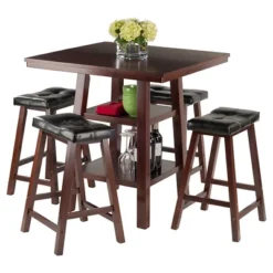 5pc Orlando 2 Shelves Counter Height Dining Set With Cushion Seat Wood/Walnut/Black - Winsome