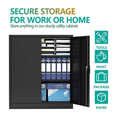 AOBABO 2 Door Durable Locking Metal Storage Cabinet Organizer With 2 Adjustable Shelves And 2 Keys For Garages And Offices - Image 4