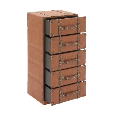 Traditional Faux Leather 5 Drawer Chest Camel Brown - Olivia & May - Image 6