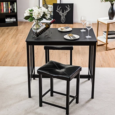 Costway 3 PCS Modern Counter Height 32.5'' Dining Set Table And 2 Chairs Kitchen Bar Furniture Black - Image 2