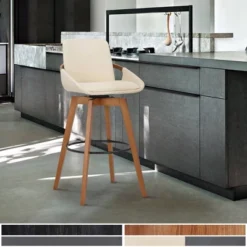 26" Baylor Faux Leather Wood Swivel Counter Barstool - Armen Living